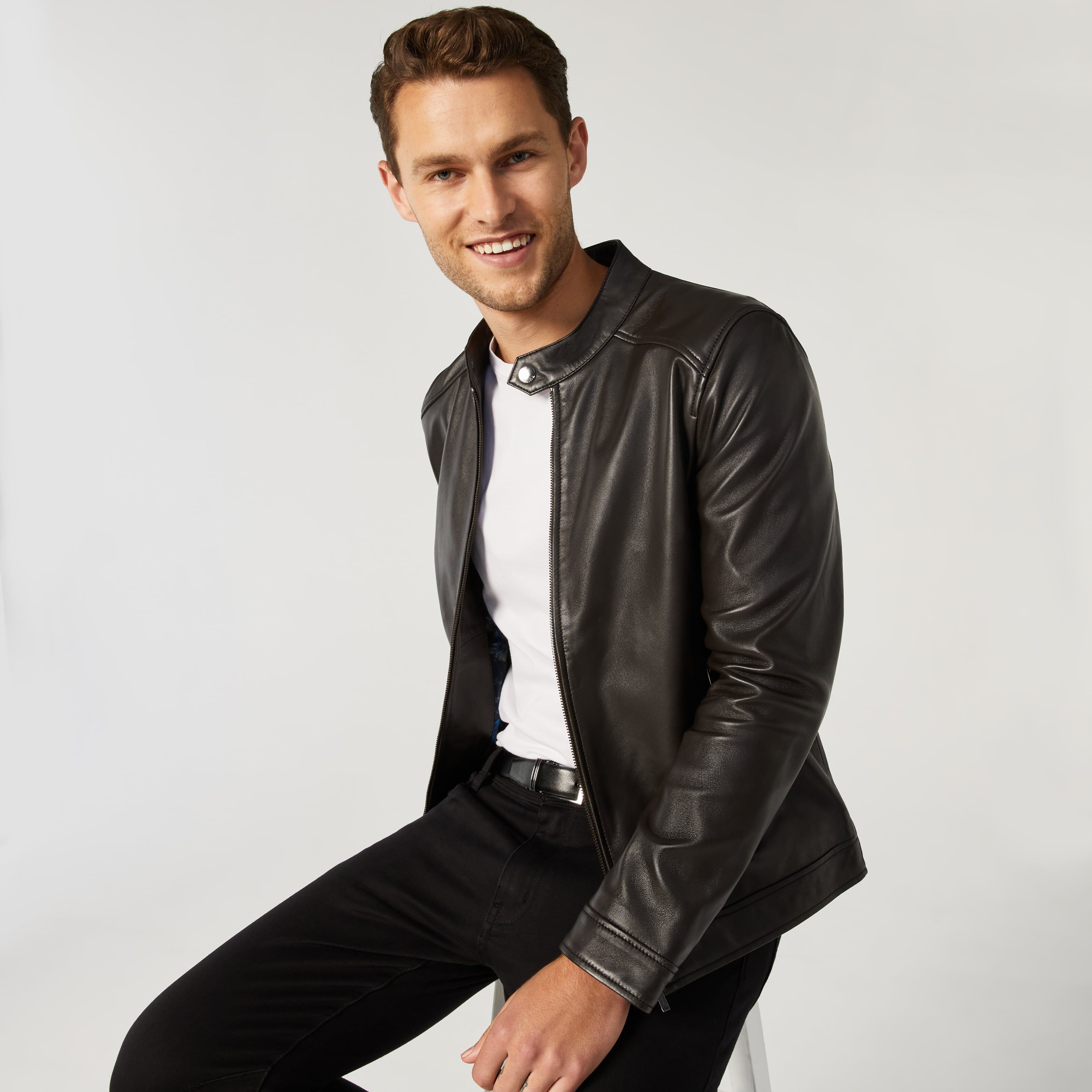 Nehru Collar Leather Jacket Dark Brown Coats Jackets Politix